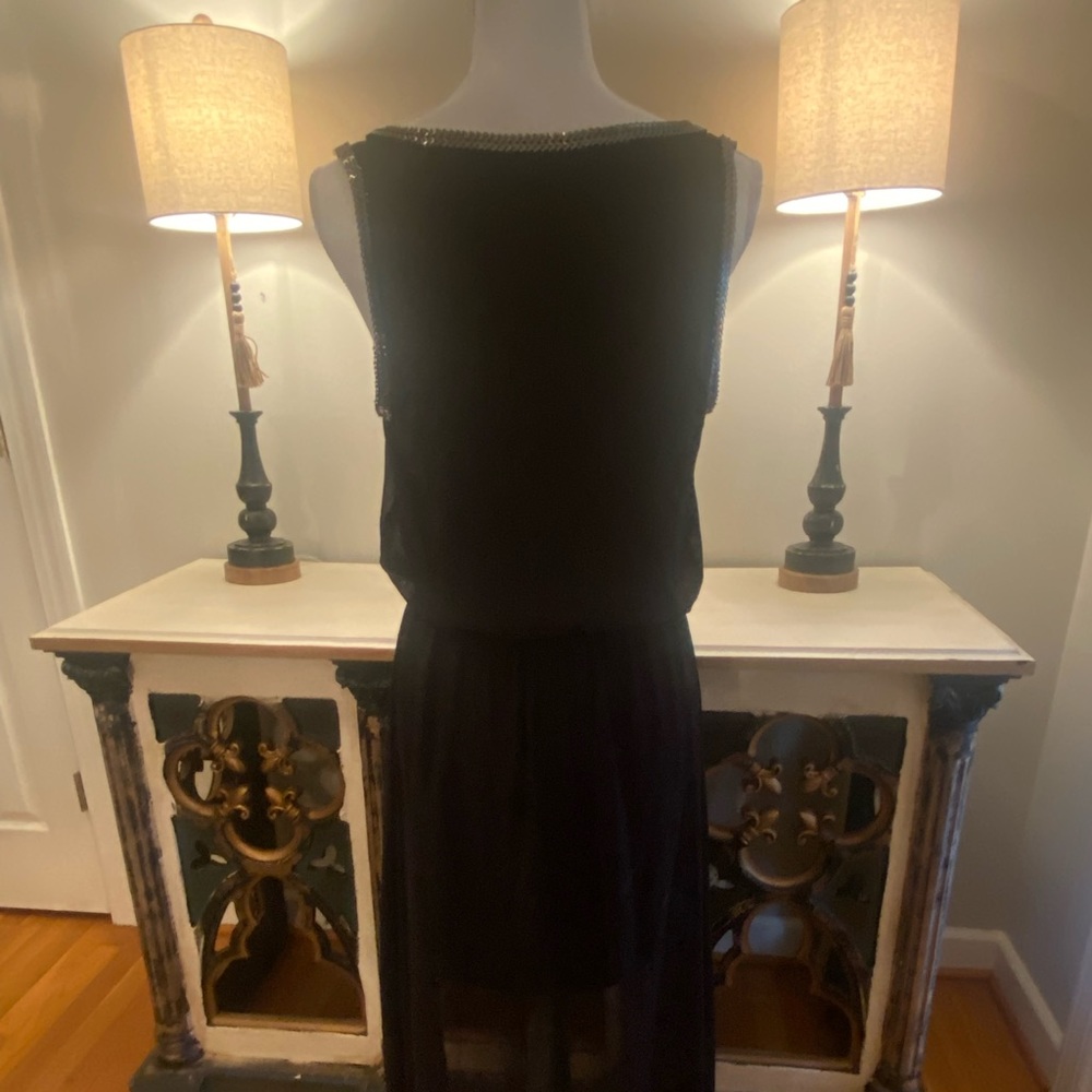 β¨ Forever 21 Black Chiffon High-Low Dress Chain Trim & Elastic Waist Medium M π€ - Picture 4 of 6